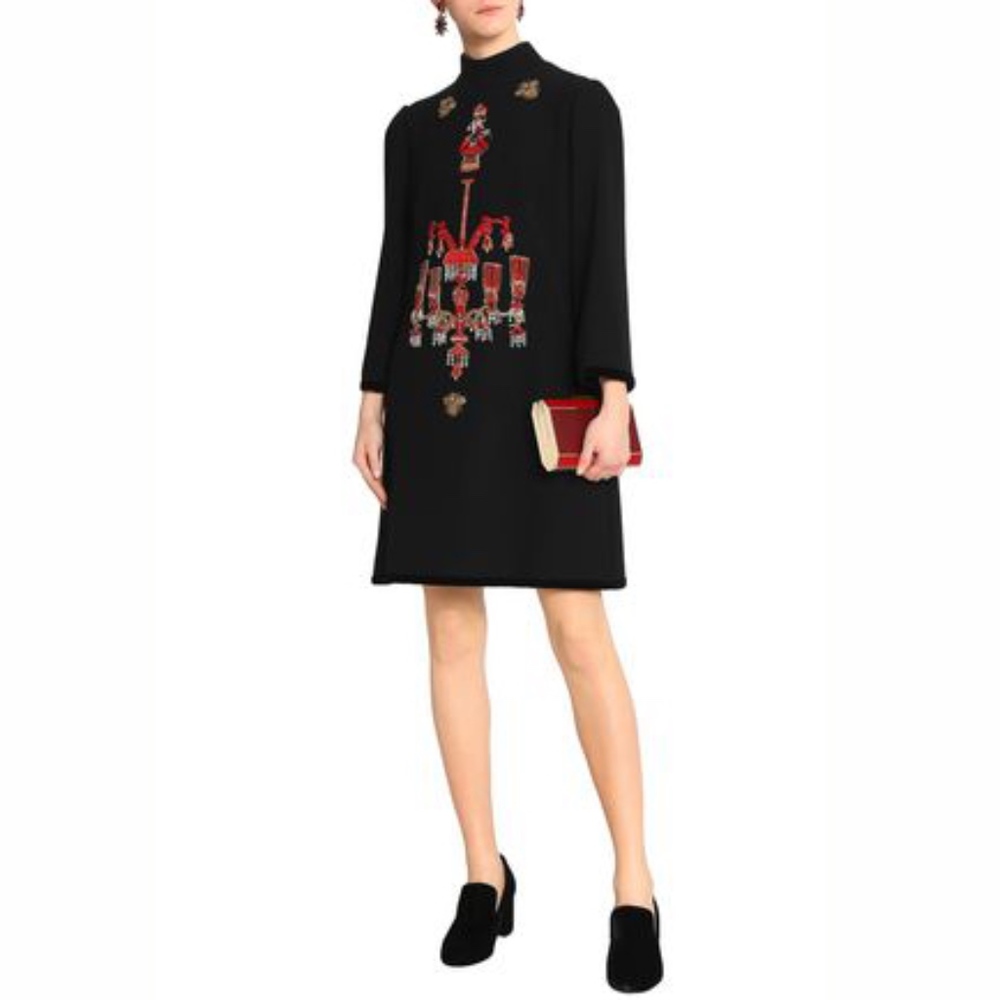 $5088 D&G Embellished Woven turtleneck Wool Dress